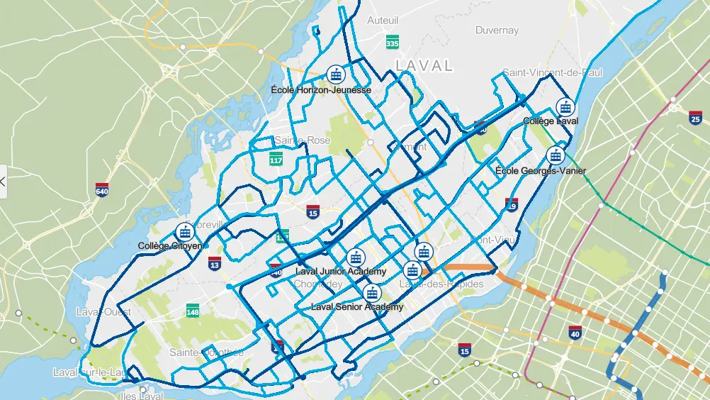 Carte interactive des lignes scolaires intégrées