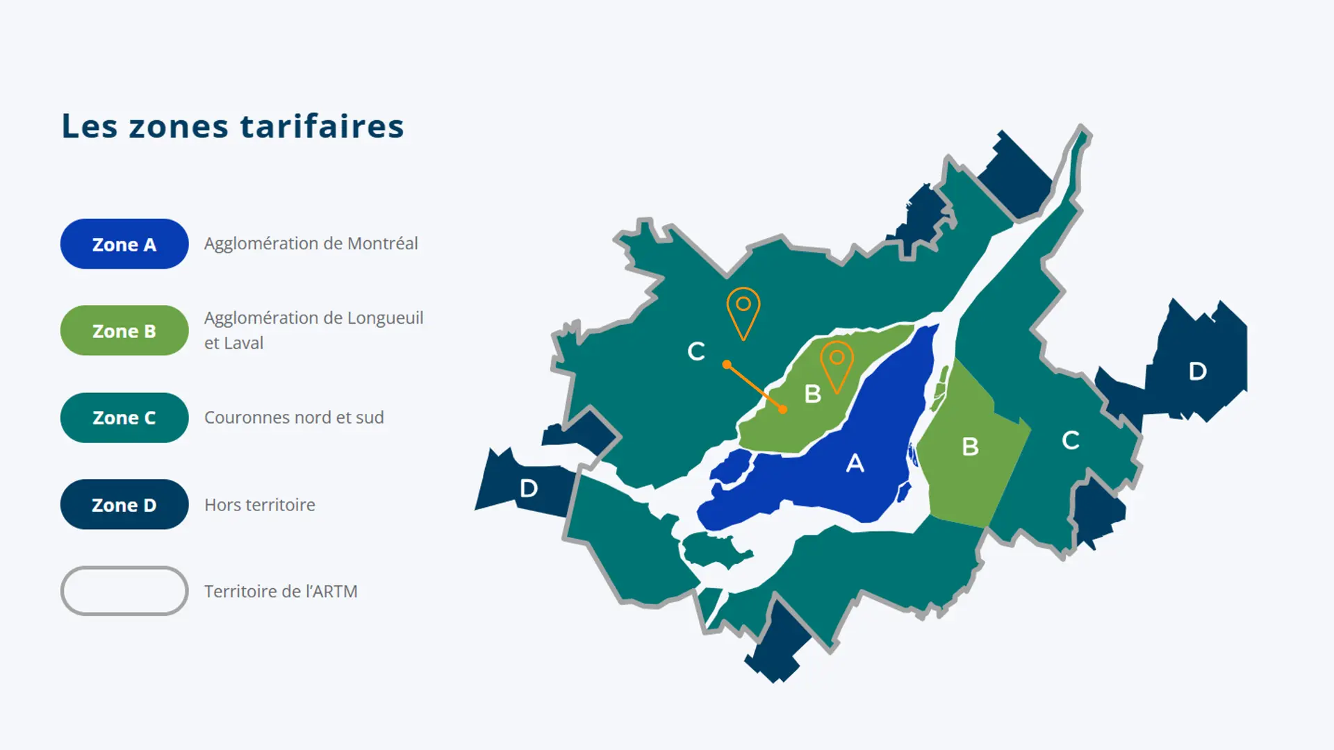 Carte des zones tarifaires - Déplacements entre zone B Laval et zone C Couronne nord